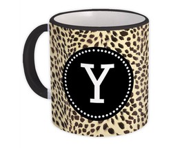 Monogram Letter Y : Gift Mug Cheetah Letter Initial ABC Animal Circle - £12.86 GBP