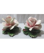 Nuova Italy Capodimonte Roses Flowers Candle Holders 1960&#39;s Set of 2!  VTG - £39.38 GBP