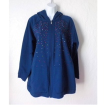 Quacker Factory Blue Fleece Jacket w/ Hoodie Full Zip Embellished Women size 2XL - £14.01 GBP