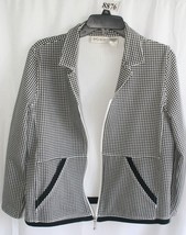 KIM ROGERS BLACK WHITE JACKET ZIPPER FRONT SIZE MED #8876 - £7.06 GBP