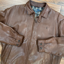 Vintage Ralph Lauren Polo Soft Lambskin Leather Brown Bomber Jacket Size L - £167.88 GBP