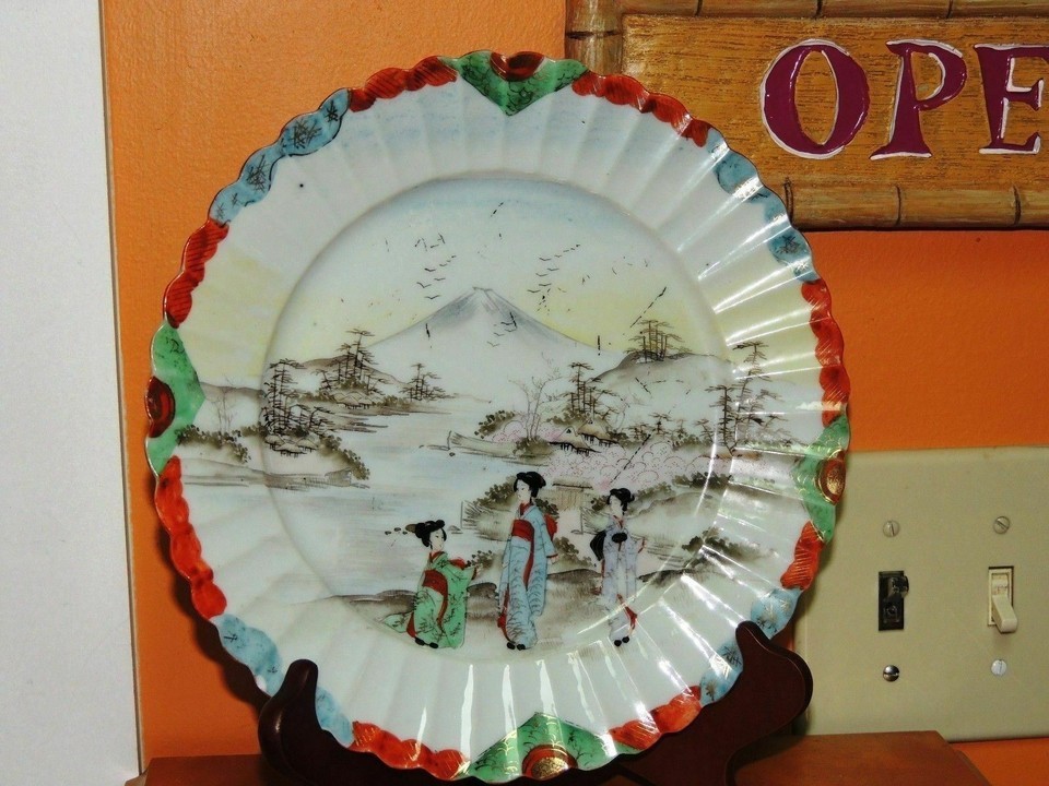 Hand Painted 9.5" Plate Eggshell China Geisha Ware Antique possibly Satsuma Item image 3
