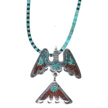 Vintage Juan Singer Navajo sterling peyotebird pendant on heishi necklace - $183.15