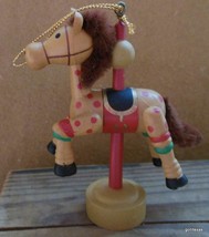Vintage Hand Painted Carousel Horse Faux Wood 4&quot; - £9.78 GBP
