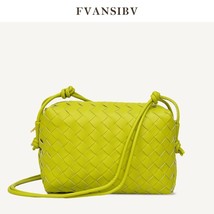 Woven Small Square Bag New All-Matching Genuine Leather Shoulder Bag Fashion Lux - £91.60 GBP