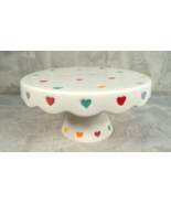 Lang Rainbow Hearts on White Valentine&#39;s Day Ceramic Cake Stand Hand Pai... - $36.24 CAD