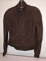 Corduroy Bomber Jacket Womens Size Large Moto Stylish Brown Snap Buttons... - £39.34 GBP