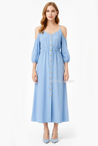 Women&#39;s Spaghetti Strap Cold Shoulder Maxi Dress with Gold Button 12 AUS... - $39.99