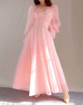 Pink Plaid Tutu Dress Women Custom Plus Size Long Sleeve Tutu Maxi Dress image 1
