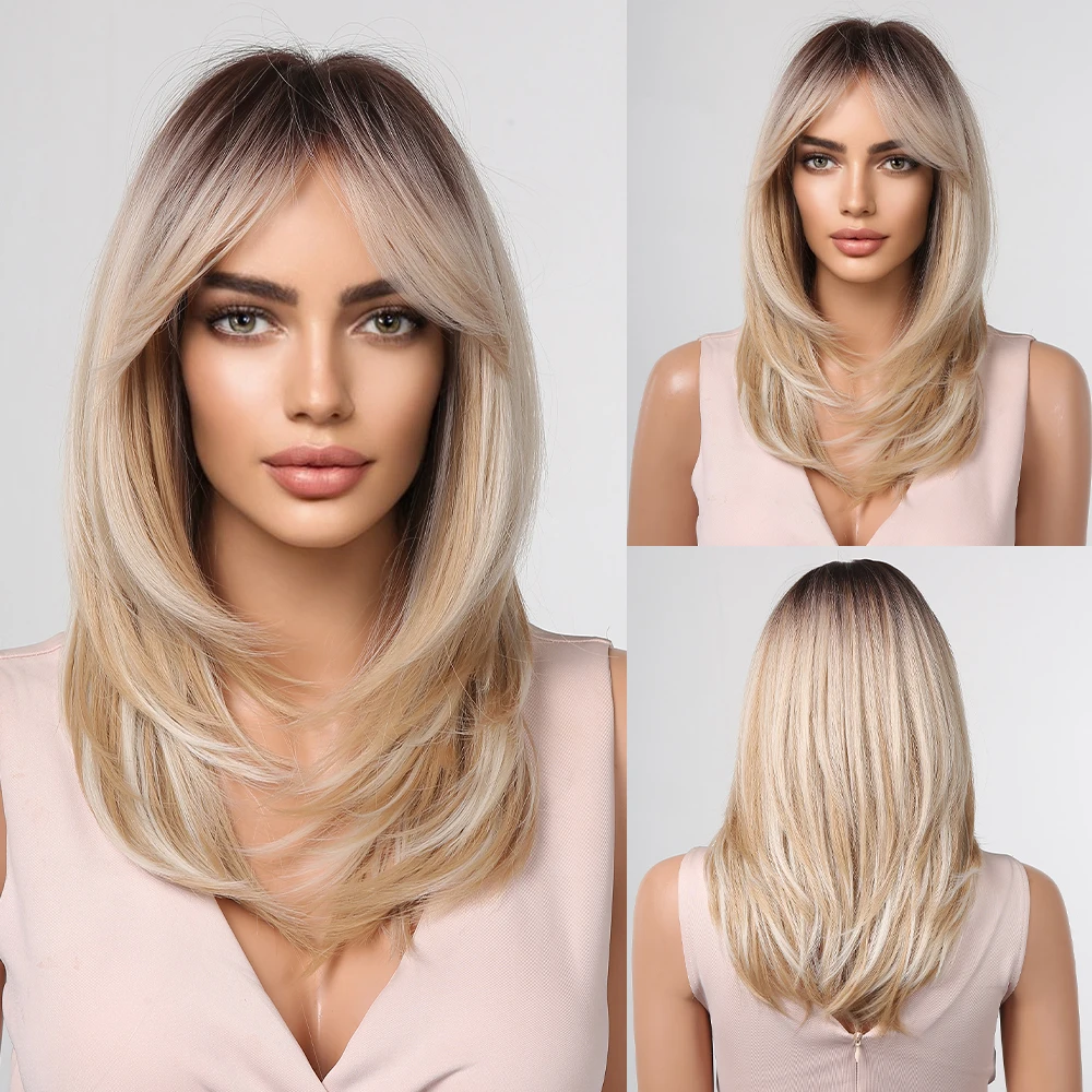 ALAN EATON Long Blonde Wigs for Women Synthetic Hair Wig with Fringe Ombre Col - £10.59 GBP+
