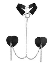 Nipplicious Dominatrix Leather Collar &amp; Pasties w/Chain - Black - $31.99