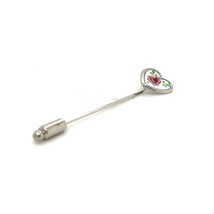 Vintage Sterling Signed Beau Enamel Rose Flower Heart Shape Lapel Stick Pin - £33.23 GBP