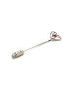 Vintage Sterling Signed Beau Enamel Rose Flower Heart Shape Lapel Stick Pin - $41.58