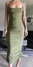SHEIN BAE Lace Up Slit Back Draped Collar Ruched Cami Dress Olive Green Size XS - £14.24 GBP