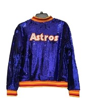 Women Astros Houston Sequin Sparkle Shine Blue Varsity Jacket - $139.99