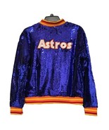 Women Astros Houston Sequin Sparkle Shine Blue Varsity Jacket - $139.99