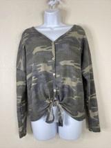 Altar&#39;d State Womens Size M Camo Thermal Knit V-neck Button Up Tie Shirt - £8.85 GBP