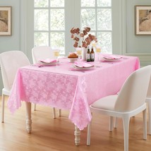 Wave Scroll Damask Jacquard Pink Rectangle Tablecloth 60&quot;X84&quot;?Wipeable Table Cov - $23.99