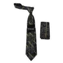 Men's Stacy Adams Tie and Hankie Set Fancy Woven Silky Satin #SAT64 Charcoal image 2