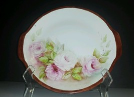 Hand Painted Rose Design 11&quot; Tab Handle Round Serving Platter ~ Marked/Signed - £9.46 GBP