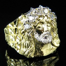 Hombres 14K Oro Amarillo Chapado Brillante Moissanita Cara Jesus Nugget Anillo - £168.92 GBP