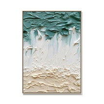 Green and White Abstract Painting Thick Textured Canvas Art Oil Painting Wall - £86.71 GBP