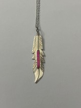 Navajo Sterling Silver Pink Opal Feather Necklace Signed Barney - £29.05 GBP