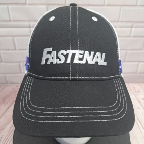 NEW Fastenal Trucker Cap Hat Mesh Back Blaxk White Blue Stripes - $9.66