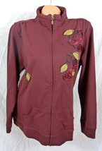 Artisans Apparel Jacket Large Maroon Leaves 3 D Ribbon New Zipper Hoodie... - £17.76 GBP