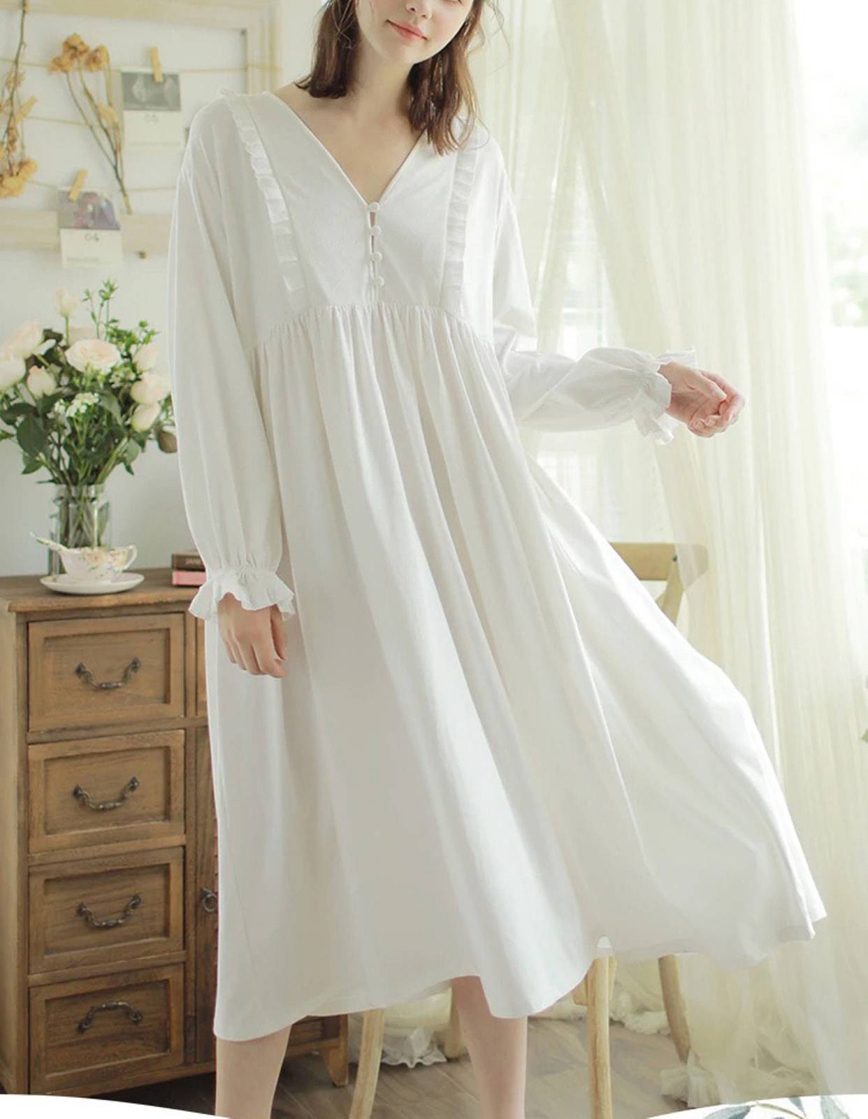 Vintage Victorian nightgown| Cotton Vintage Dresses| Chemise Edwardian Nightgown
