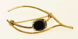 Vintage Costume Jewelry Wishbone 12KT Gold Filled Black Onyx Brooch Pin - £14.87 GBP