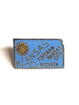 Vintage Pin Hat Lapel State of Kansas Shaped Enamel Metal Souvenir Pin - £3.53 GBP