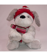 Hugfun St Jude Gray White Puppy Dog 12&quot; Joey Red Hat Scarf Stuffed Plush... - $197.70 MXN