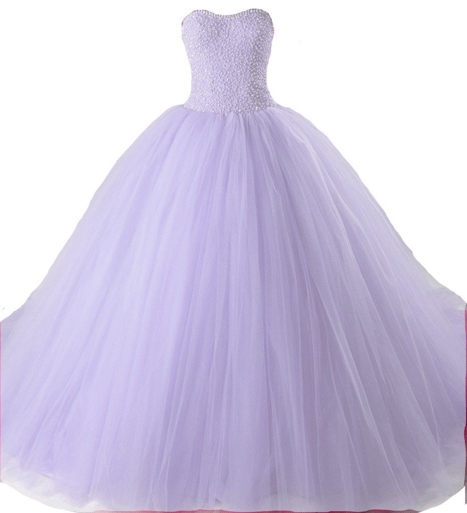 Kivary Beaded Crystals Pearls Sweetheart Long Tulle Prom Formal Quinceanera Dres
