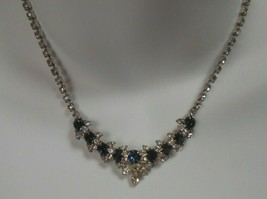 Vintage Faceted Prong-set Blue &amp; Clear Rhinestone Necklace - £42.81 GBP