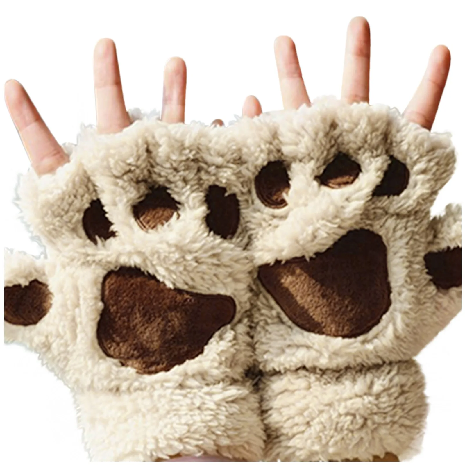 Cat Paw Fluffy Claw Fingerless Gloves Warm Soft Plush Fingerless Panda Glove - £13.47 GBP+