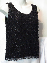 Beaded Sequin Sleeveless Sweater Top 38&quot; Chest Large Wool Art Deco Motif... - £26.09 GBP