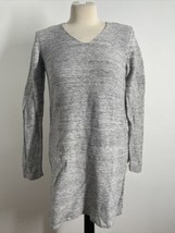 Pure J Jill S Marled Gray V-Neck Tunic Sweater Cotton Modal Linen Slit Side - £19.38 GBP