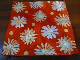 Pier 1 One Imports Textured Embroidered Flowers 18” Square Pillow Cover Orange - $16.70