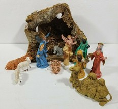 14 Pc Nativity Set with Stable Vintage Christmas Manger Jesus Mary Camel Creche - £24.21 GBP