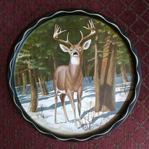 Vintage Decorative Deer Tin Serving Tray Art by James L Artig Plate 11 inch - £15.17 GBP