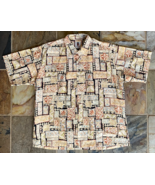 TORI RICHARD Hawaiian Shirt-XL-Button-Floral-Geometric-Tan-USA - €42,97 EUR