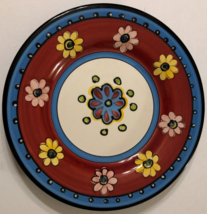 Tabletops Gallery Istanbul Hand Painted Floral Blue Art Deco White Plate 10.75&quot; - £10.03 GBP
