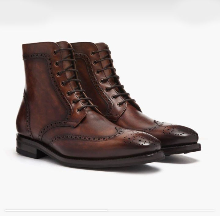 Handmade Men's Brown Wing Tip Brogue Ankle Boots, Men Leather Designer Boots