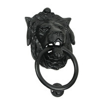 Black Enamel Cast Iron Lion Head Decorative Door Knocker Antique Home Accent - £30.51 GBP