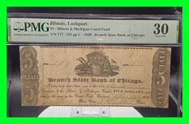 Early 1839 $5 State Bank of Illinois Funding Illinois &amp; Michigan Canal -... - $296.99