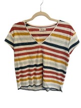 Madewell Womens T Shirt Skyline V-NECK Tee Jay Stripe Cap Sleeve Multicolor Xs - £11.47 GBP