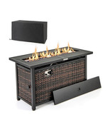 45 Inch Propane Rattan Firepit Table with Glass Stones and Protective Co... - $419.49