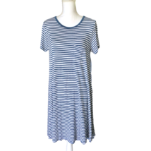 LulaRoe Carly Blue Striped High Low Dress Size L Simply Comfortable - $22.11