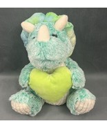 Inter American Products Plush Green Triceratops Dinosaur w/Heart 11&quot; Stu... - £11.07 GBP